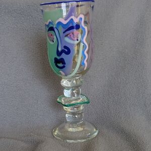 Bernstein Art Glass Handblown Face Goblet. Vintage